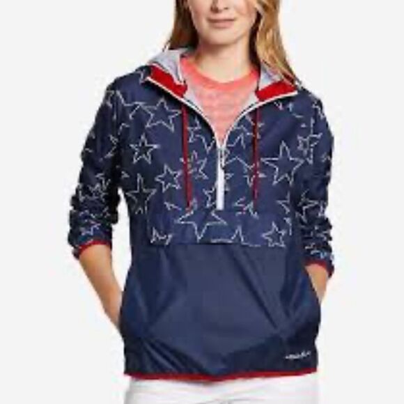 Eddie Bauer USA Windbreaker Coat America Stars Red white blue UPF 50 Anorak Dust - Picture 1 of 6